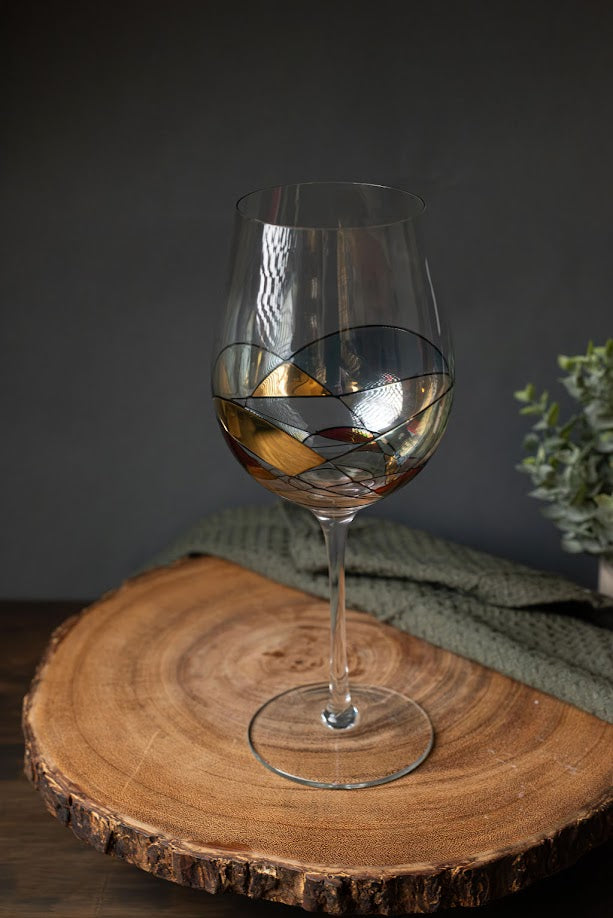Handpainted Red Wine Glasses - w/Gold Shade