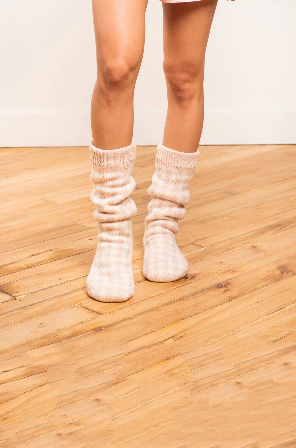 Socks - Latte Love -Pink Gingham Chennille