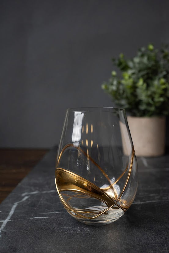 Handpainted Wine Glasses - Short Gold