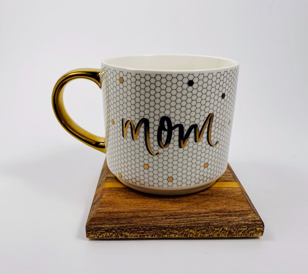 Mug "Mom" Gold Tile Bread & Butter Basket Co.